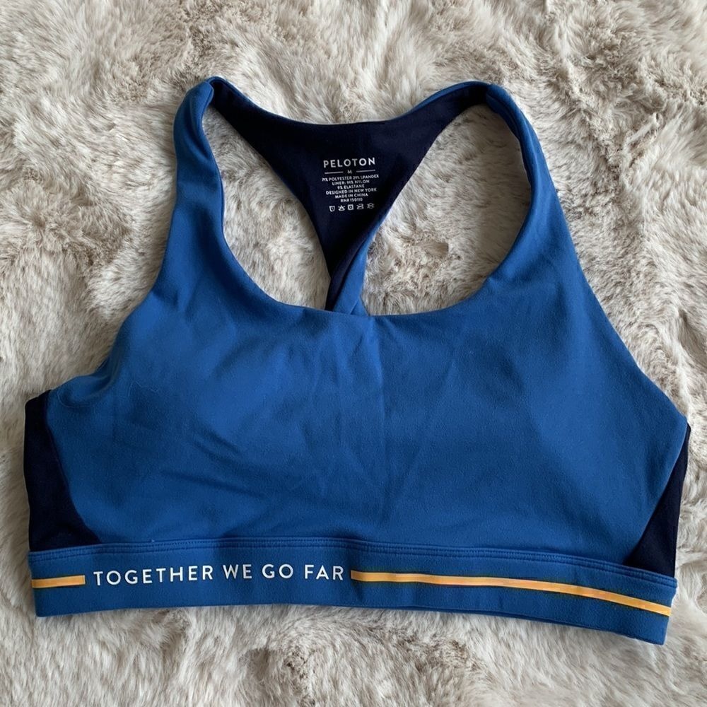 Peloton Cadent Twist Back Sports Bra Navy workout‎ Biking Cycling Medium - Picture 2 of 7